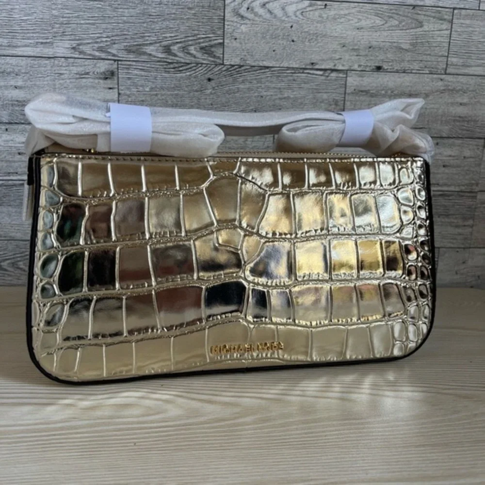 Michael Kors Pale Gold Crocodile Embossed Empire Shoulder Bag - Picture 5 of 6